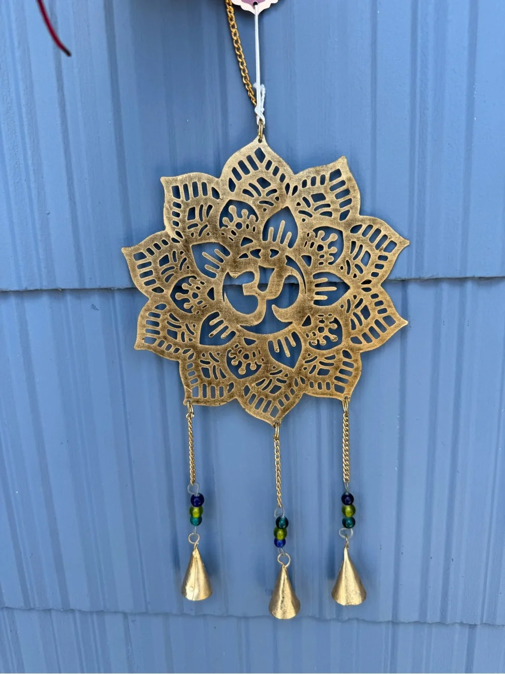 Gold Lotus OM Wall Hanging - Decorative Home Wind chime 8 x 20